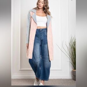 Blue Velvet Color Block Double Gauze Duster/Cardigan NWT